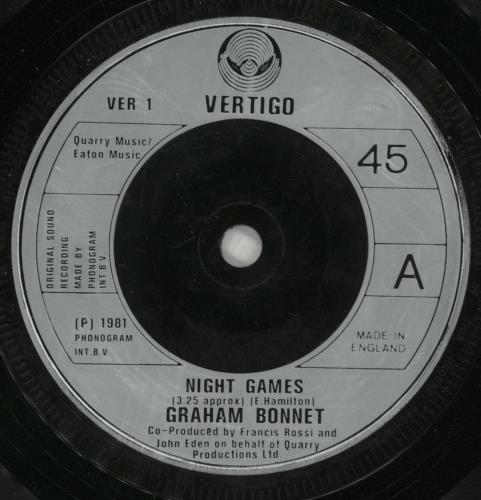 Graham Bonnet Night Games - P/S 7" vinyl single (7 inch record / 45) UK GBO07NI33980
