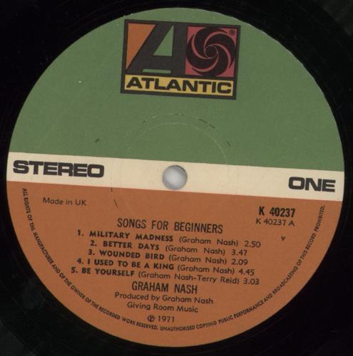 Graham Nash Songs For Beginners - 2nd vinyl LP album (LP record) UK NSHLPSO858193