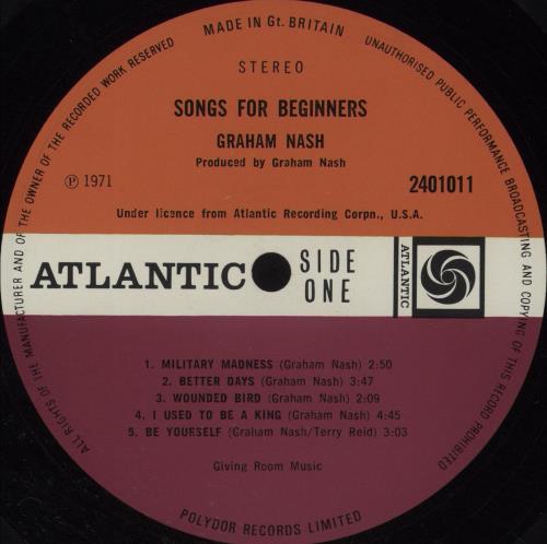 Graham Nash Songs For Beginners vinyl LP album (LP record) US NSHLPSO295906