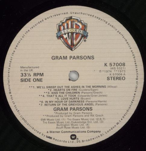Gram Parsons Gram Parsons vinyl LP album (LP record) UK GRMLPGR499031