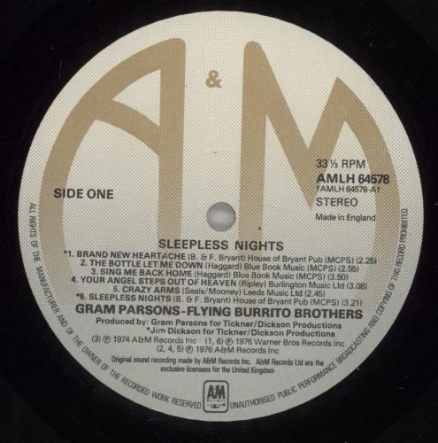 Gram Parsons Sleepless Nights - Price Sticker vinyl LP album (LP record) UK GRMLPSL882583