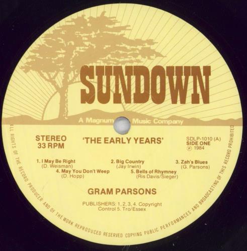 Gram Parsons The Early Years 1963-1965 vinyl LP album (LP record) UK GRMLPTH825806