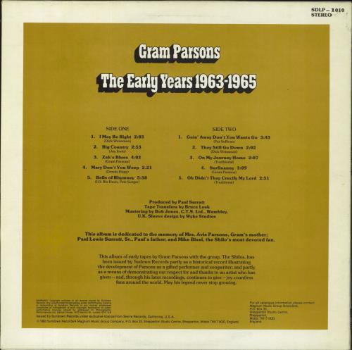 Gram Parsons The Early Years 1963-1965 vinyl LP album (LP record) UK GRMLPTH825806