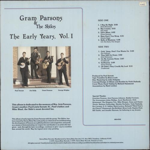 Gram Parsons The Early Years Volume 1 + booklet vinyl LP album (LP record) US GRMLPTH729511