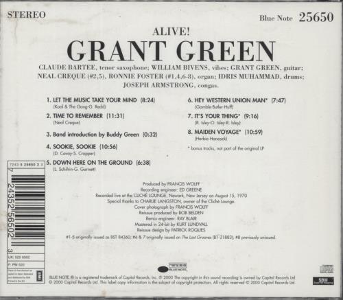 Grant Green Alive! CD album (CDLP) US GR-CDAL891065