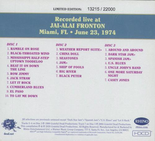 Grateful Dead Dave's Picks Volume 34: Jai-Alai Fronton, Miami, Fl 6/23/74 + Dave's Picks 2020 Bonus Disc 3-CD album set (Triple CD) US GRD3CDA790468