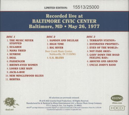 Grateful Dead Dave's Picks Volume 41: Baltimore Civic Center, Baltimore, MD 5/26/77 3-CD album set (Triple CD) US GRD3CDA790492