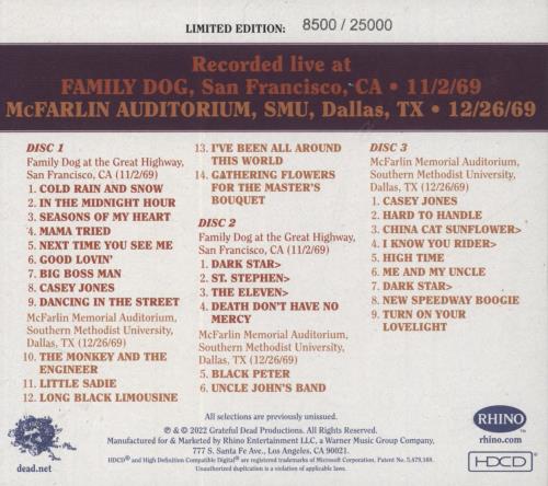 Grateful Dead Dave's Picks, Volume 43 (San Francisco, 11/2/69 Dallas, 12/26/69) 3-CD album set (Triple CD) US GRD3CDA847516