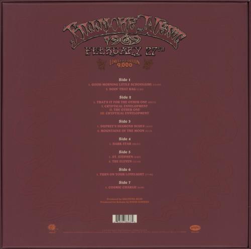 Grateful Dead Fillmore West 1969 [February 27th] - RSD18 - 180gram Vinyl Vinyl Box Set UK GRDVXFI878315