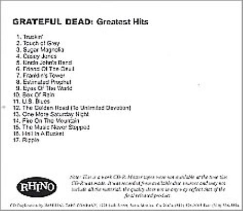 Grateful Dead Greatest Hits CD-R acetate US GRDCRGR267397