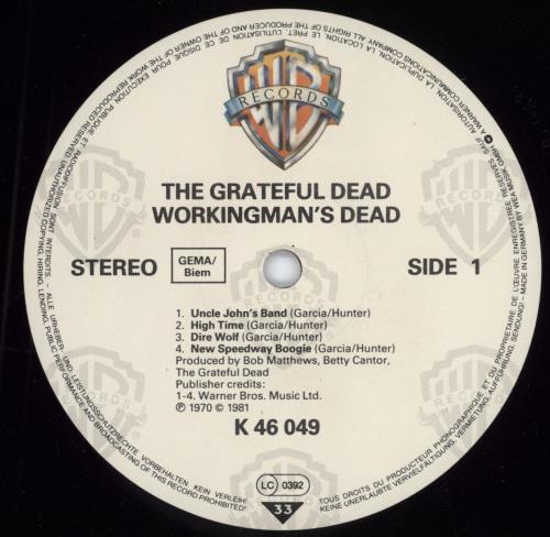 Grateful Dead Workingman's Dead vinyl LP album (LP record) German GRDLPWO542720