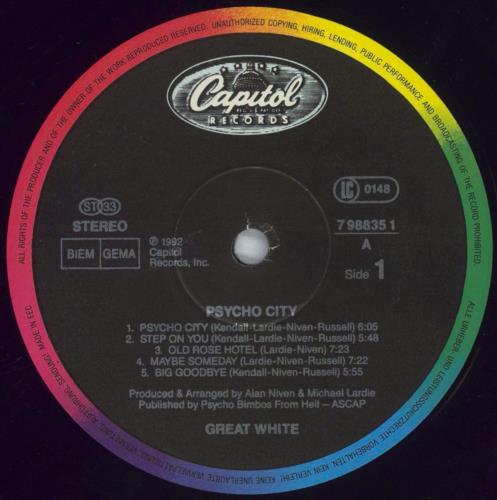 Great White Psycho City vinyl LP album (LP record) UK G-WLPPS828928