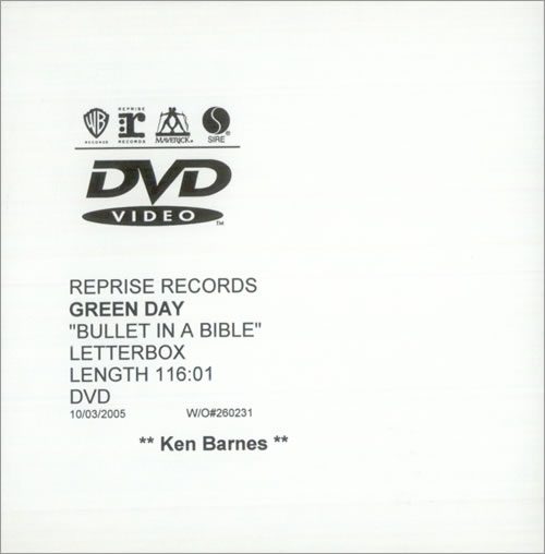 Green Day Bullet In A Bible promo DVD-R US GRNDRBU522803