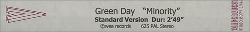 Green Day Minority - Standard Version video (VHS or PAL or NTSC) UK GRNVIMI271544