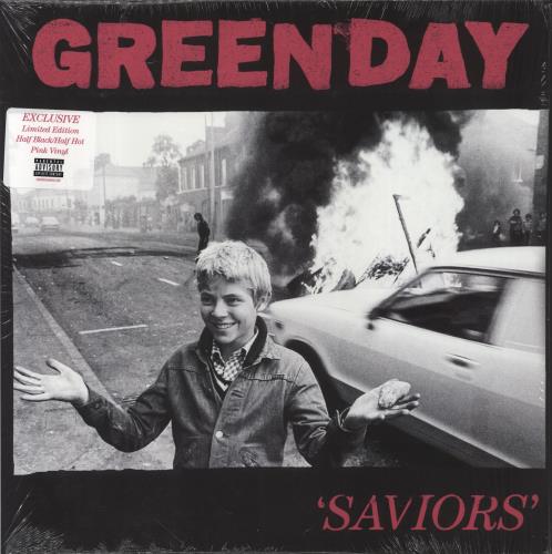 Green Day Saviors - Half Hot Pink / Half Black Split Vinyl + Opened Shrink vinyl LP album (LP record) UK GRNLPSA862816