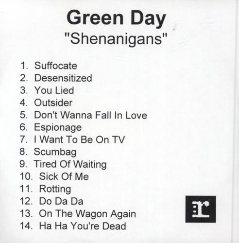 Green Day Shenanigans CD-R acetate UK GRNCRSH217410