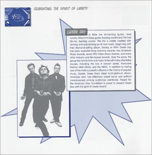 Green Day Spirit Of Liberty Awards press book US GRNPBSP408082