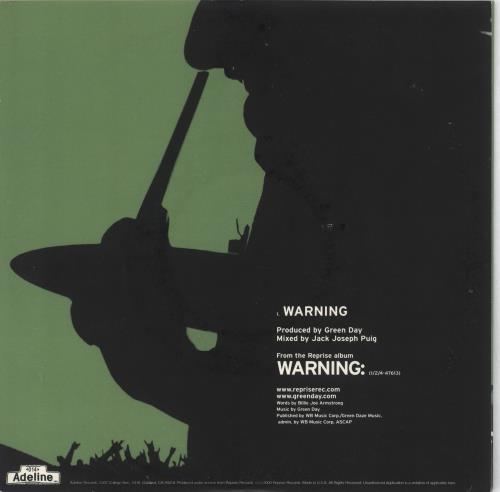 Green Day Warning - Yellow Vinyl 7" vinyl single (7 inch record / 45) US GRN07WA708202