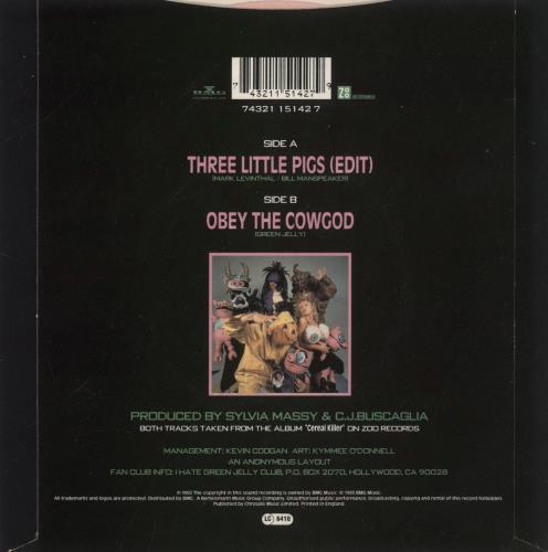 Green Jelly Three Little Pigs - Pink Vinyl 7" vinyl single (7 inch record / 45) UK GRJ07TH245794