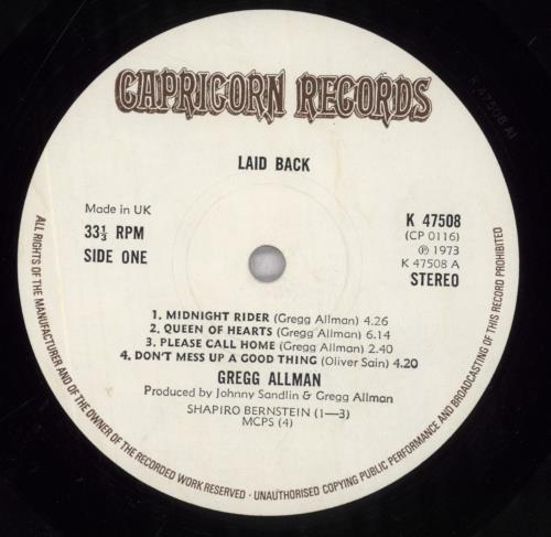 Gregg Allman Laid Back vinyl LP album (LP record) UK GGALPLA417040