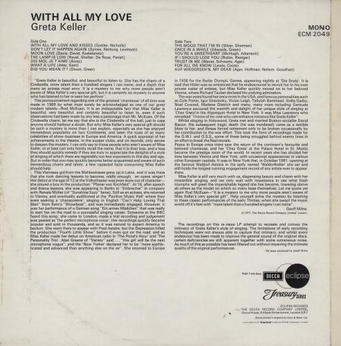 Greta Keller With All My Love vinyl LP album (LP record) UK 2UGLPWI762035