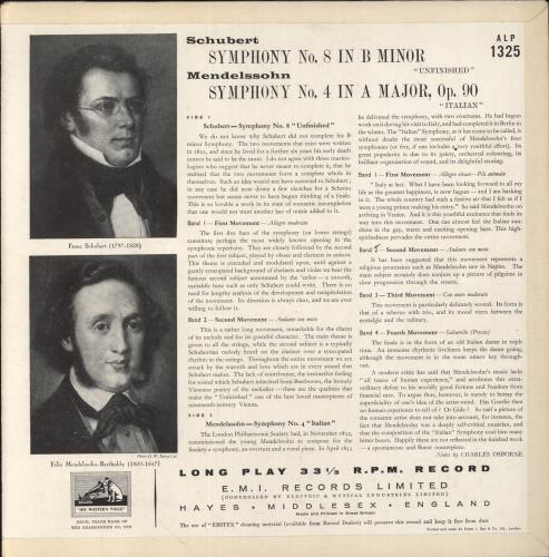 Guido Cantelli Schubert: Symphony No. 8 In B Minor "Unfinished" / Mendelssohn: Symphony No. 4 In A Major - "Italian vinyl LP album (LP record) UK GXKLPSC857038