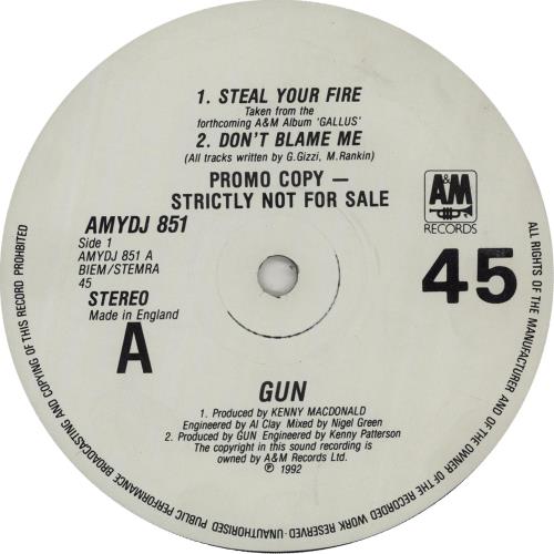 Gun (80s) Steal Your Fire 12" vinyl single (12 inch record / Maxi-single) UK GUN12ST653689