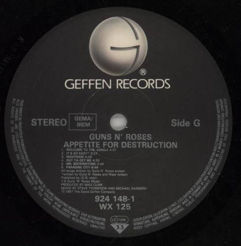 Guns N Roses Appetite For Destruction - 1st + Cross Sticker + 2 Hype Stickers vinyl LP album (LP record) UK GNRLPAP868713