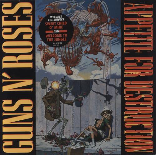 Guns N Roses Appetite For Destruction - 1st + Cross Sticker + Hype Sticker vinyl LP album (LP record) UK GNRLPAP853009