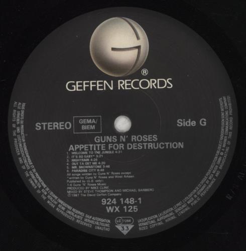 Guns N Roses Appetite For Destruction - 1st + Cross Sticker + Hype Sticker vinyl LP album (LP record) UK GNRLPAP853009