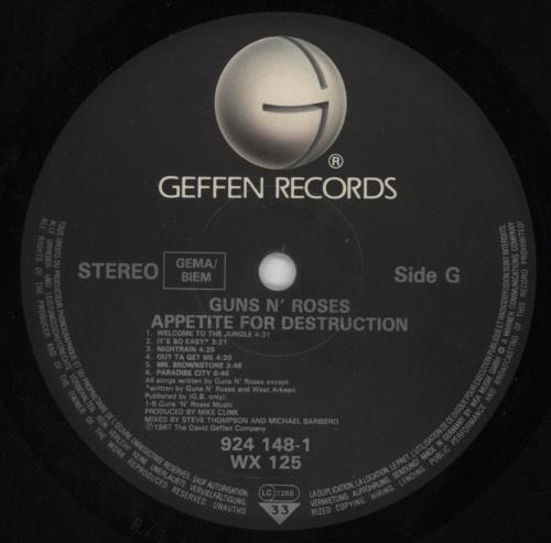 Guns N Roses Appetite For Destruction - 1st - EX vinyl LP album (LP record) UK GNRLPAP802558