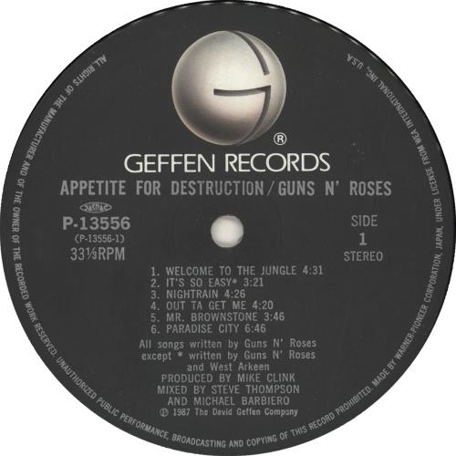 Guns N Roses Appetite For Destruction vinyl LP album (LP record) Japanese GNRLPAP190038