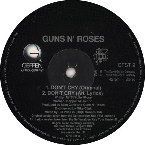 Guns N Roses Don't Cry - Misprinted label 12" vinyl single (12 inch record / Maxi-single) UK GNR12DO724439