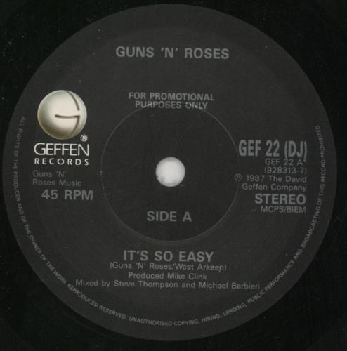 Guns N Roses It's So Easy 7" vinyl single (7 inch record / 45) UK GNR07IT59276