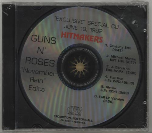 Guns N Roses November Rain Edits CD single (CD5 / 5") US GNRC5NO06771