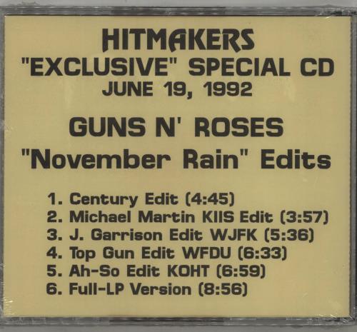 Guns N Roses November Rain Edits CD single (CD5 / 5") US GNRC5NO06771