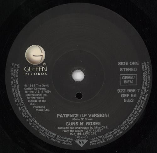 Guns N Roses Patience 7" vinyl single (7 inch record / 45) German GNR07PA54641