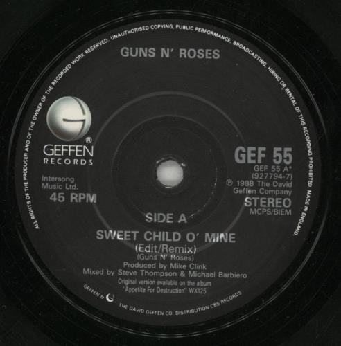 Guns N Roses Sweet Child O' Mine 7" vinyl single (7 inch record / 45) UK GNR07SW67107