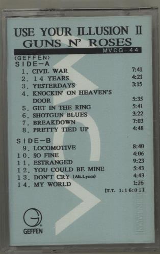 Guns N Roses Use Your Illusion II cassette album Japanese GNRCLUS688250