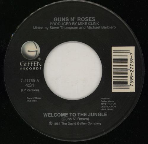 Guns N Roses Welcome To The Jungle 7" vinyl single (7 inch record / 45) US GNR07WE58264