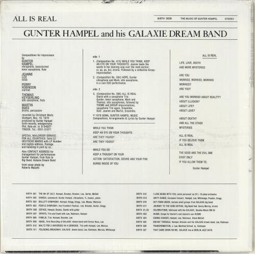 Gunter Hampel All Is Real vinyl LP album (LP record) German Q3NLPAL706655