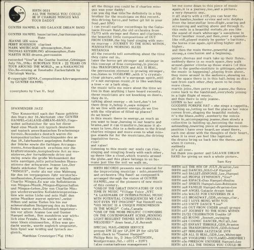 Gunter Hampel All The Things You Could Be If Charles Mingus Was Your Daddy vinyl LP album (LP record) German Q3NLPAL706150