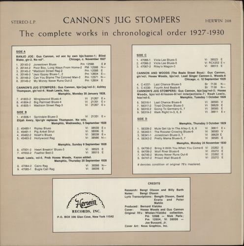 Gus Cannon Cannon's Jug Stompers 2-LP vinyl record set (Double LP Album) US GC-2LCA453436