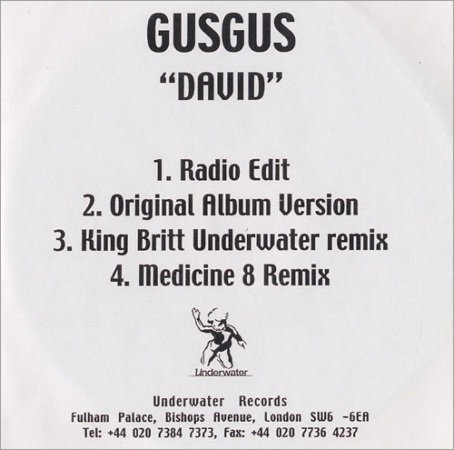 Gus Gus David - Four Track CD-R acetate UK GGUCRDA236180
