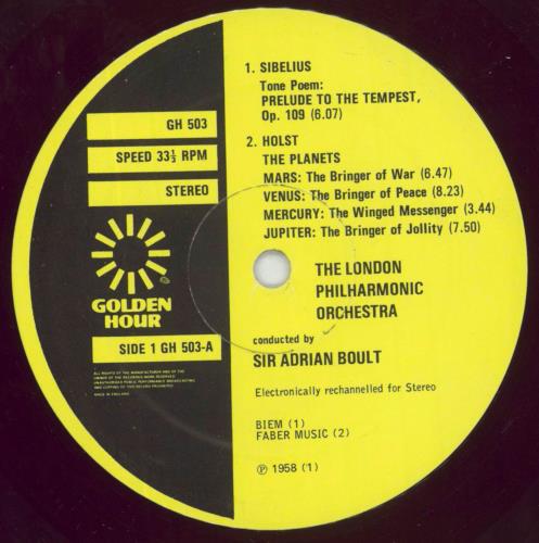 Gustav Holst Golden Hour Of The Planets vinyl LP album (LP record) UK GSVLPGO695690