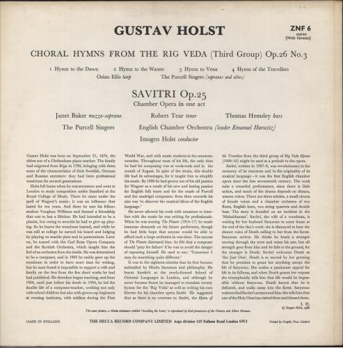 Gustav Holst Holst: Savitri And Choral Hymns vinyl LP album (LP record) UK GSVLPHO880445