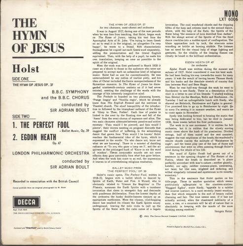 Gustav Holst The Hymn Of Jesus vinyl LP album (LP record) UK GSVLPTH711430