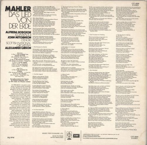Gustav Mahler Das Lied Von Der Erde vinyl LP album (LP record) UK M22LPDA711603
