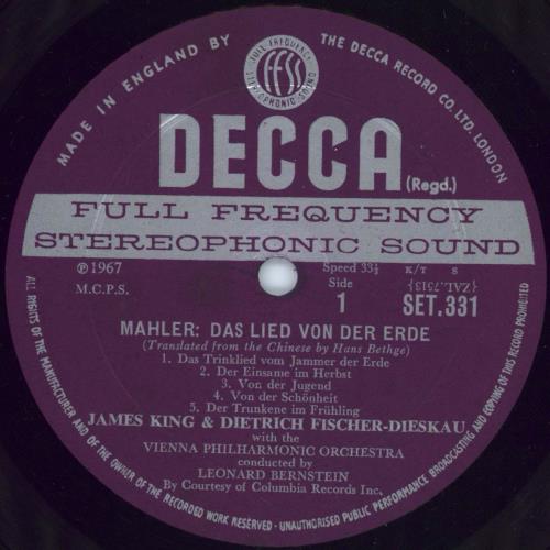 Gustav Mahler Das Lied Von Der Erde vinyl LP album (LP record) UK M22LPDA777308