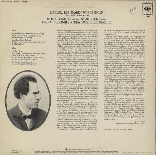 Gustav Mahler Des Knaben Wunderhorn vinyl LP album (LP record) UK M22LPDE758365